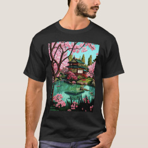 Tuinieren 4\Japanse tuin met vijver huis kersenblo T-shirt