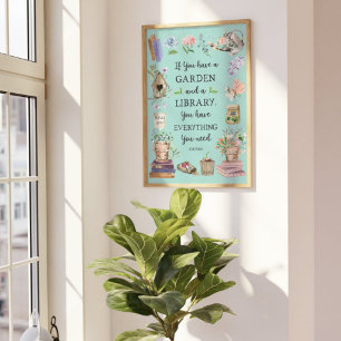 Tuinieren en bibliotheek citaat bloementuin poster