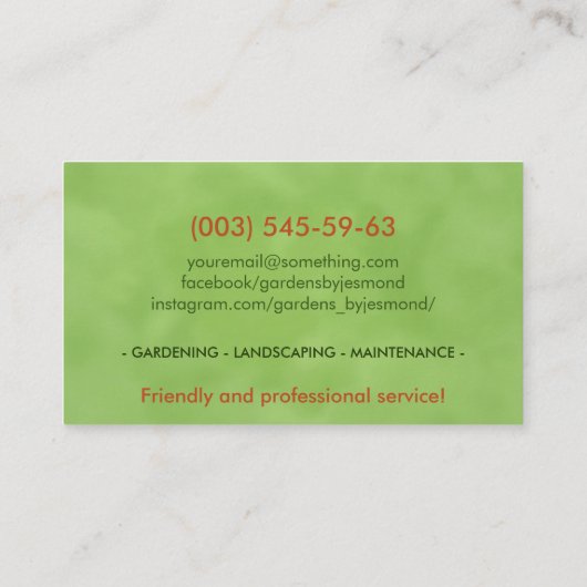 Tuinieren en landschapsarchitectuur visitekaartje (Achterkant)