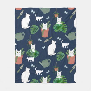 Tuinieren Katten Wit Kat Planten op Blue Blanket Fleece Deken