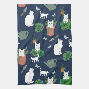 Tuinieren Katten Witte Kat Planten Blauwe theedoek