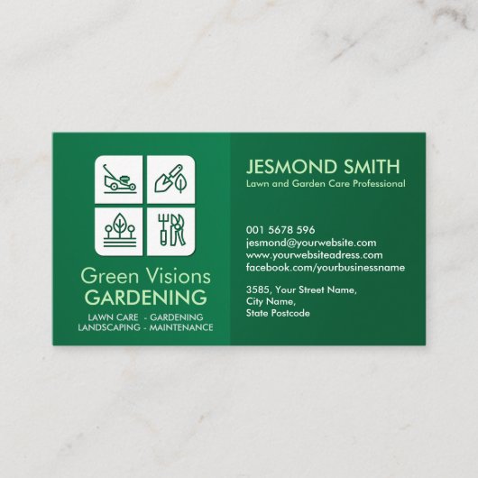 Tuinieren Services - Witte pictogrammen Visitekaartje (Voorkant)