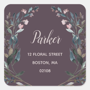 tuinkam   Mauve Paarse bloemen retour adres Vierkante Sticker