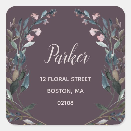 tuinkam | Mauve Paarse bloemen retour adres Vierkante Sticker (Voorkant)