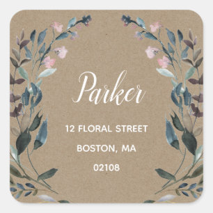 tuinkam Rustic Kraft Floral Retouradres Vierkante Sticker