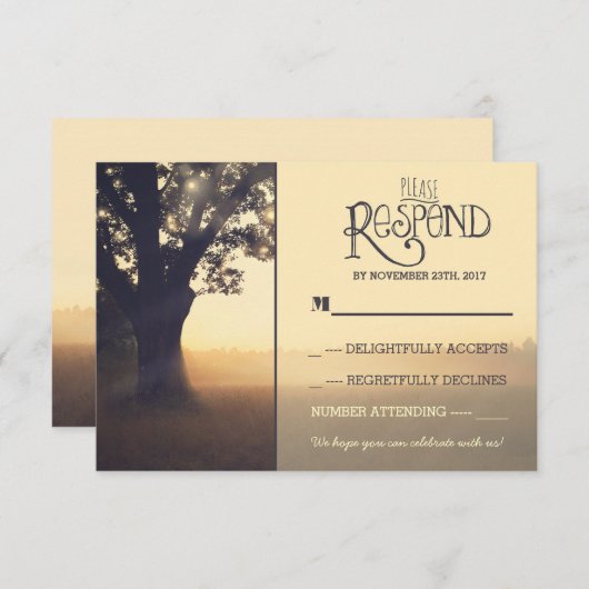 Tuinlichten boomstam trouwe bruiloft RSVP (Voorkant / Achterkant)