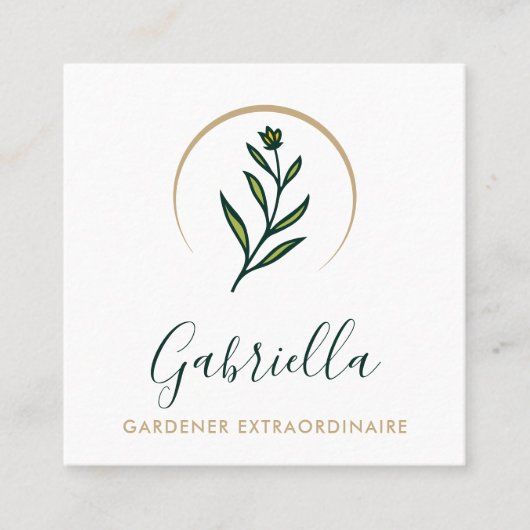 Tuinman Aangepaste Bloemen Logo QR Code Vierkante Visitekaartje (Voorkant)