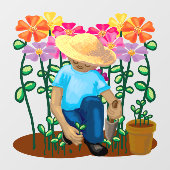 Tuinman en bloemen Ruitfolie Raamsticker (Vel)