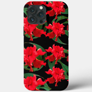 Tuinman Hibiscus Monstera Patroon Zwart iPhone 13 Pro Max Hoesje