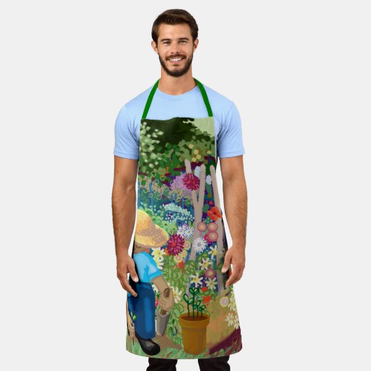 Tuinman in bloementuin All-Over Print Schort (Gedragen)