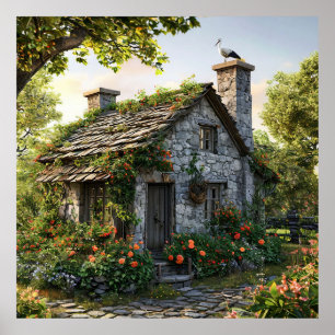 Tuinmuur Kunst voor een Landelijk Huis Sfeerprint Poster