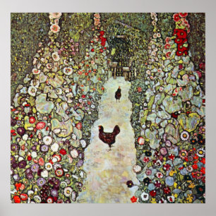 Tuinpad met kippen door Gustav Klimt Poster
