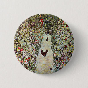 Tuinpad met kippen, Gustav Klimt, Art Nouveau Ronde Button 5,7 Cm