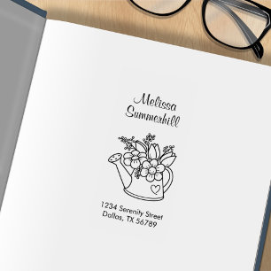 Tuinsproeikan met bloemen adres 2 rubberstempel