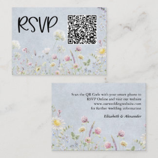 Tuinsteenwasblauwe Trouw-RSVP met wilde bloemen Informatiekaartje