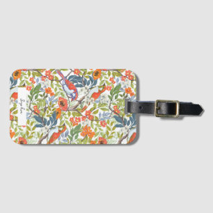 Tuintakken met bloemen, bladeren en vogels bagagelabel