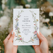 Tuinthema babyshower met wilde bloemen uit vroeger kaart