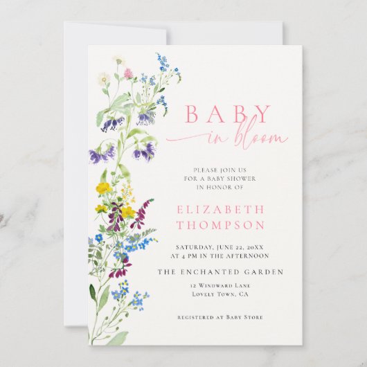 Tuintje met bloeiende wilde bloemen meisjes babysh kaart (Voorkant)