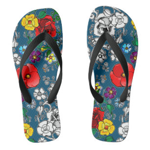 Tuintje met klaprozen teenslippers