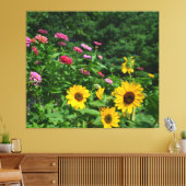 Tuintuin, Uitzicht, bloesems, zonnebloemen Canvas Afdruk (Insitu (Woonkamer))