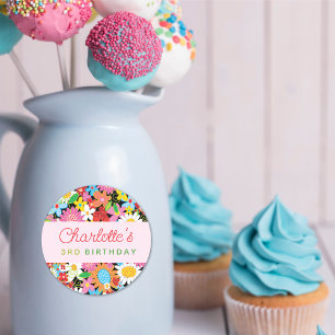 Tuinverjaardagsfeest met grillige lente bloemen ronde sticker