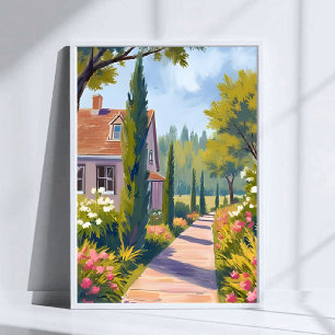 Tuinwandeling Olie Schilderij Bloem Waterverf Poster