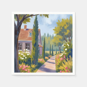 Tuinwandeling Olie Schilderij Bloemend Pad Servet
