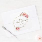 Tuiteer Bloem Goud Glitter Lijst Bruiloft Vierkante Sticker (Envelop)