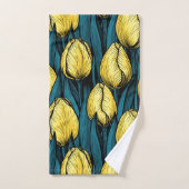Tulières jaunes avec feuilles bleus (Serviette à main)