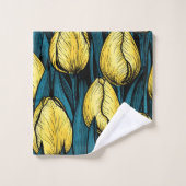 Tulières jaunes avec feuilles bleus (Gant de toilette)