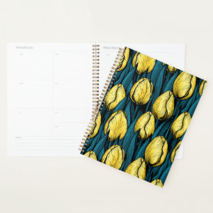 Tulières jaunes avec feuilles bleus
