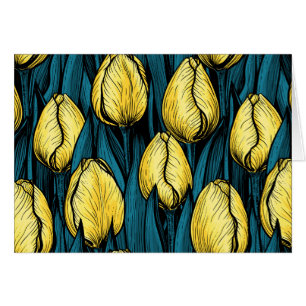 Tulières jaunes avec feuilles bleus