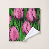 Tulières roses avec feuilles verts (Gant de toilette)