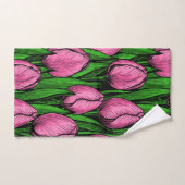 Tulières roses avec feuilles verts (Serviette à main)