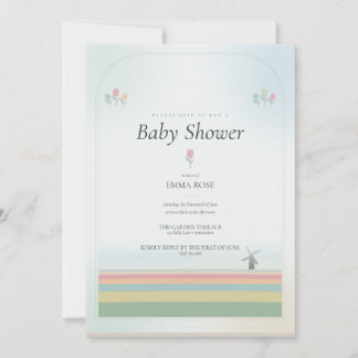 Tulip Baby Shower Uitnodiging - Bleke Lucht versie