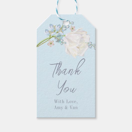 Tulip Blue Floral Wedding Cadeaulabel (Voorkant)