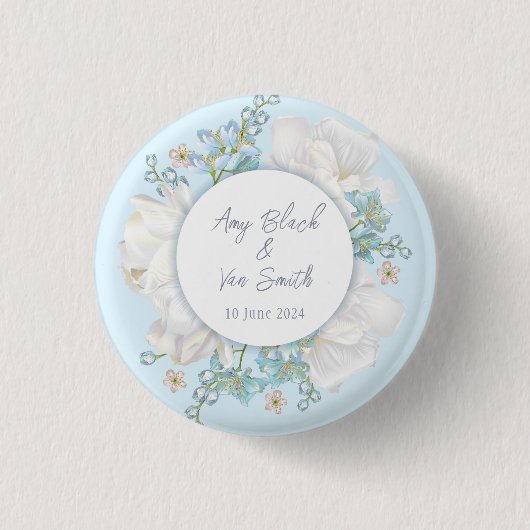 Tulip Blue Floral Wedding Ronde Button 3,2 Cm (Voorkant)