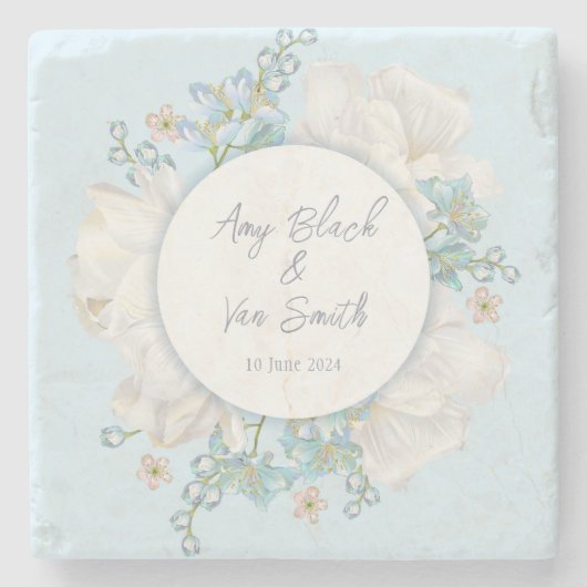 Tulip Blue Floral Wedding Stenen Onderzetter (Voorkant)