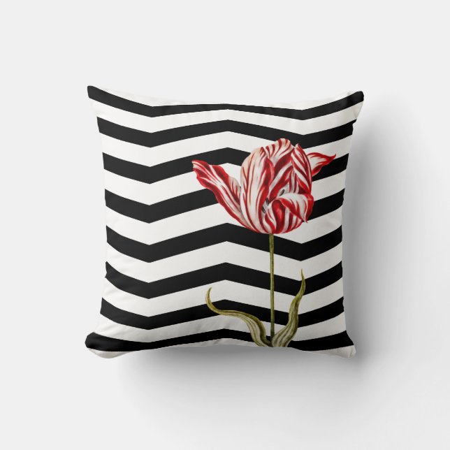 Tulip Botanische Chevron Stripe Patroon Kussen (Voorkant)