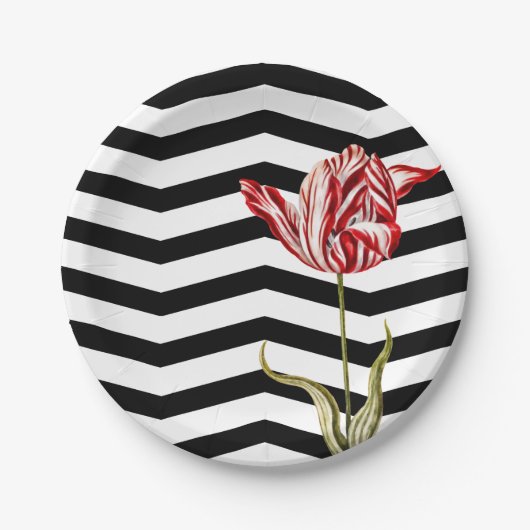 Tulip Botanische Chevron Stripes Pattern Papieren Bordje (Voorkant)