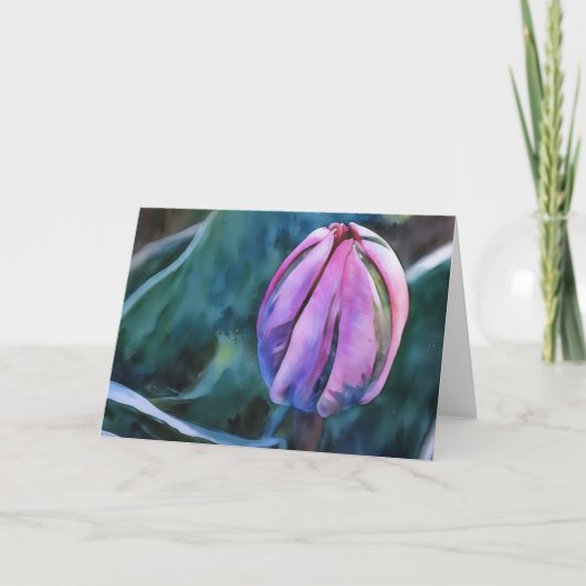 Tulip Bud Garden Art Waterverf Style Blank Kaart (Voorkant)