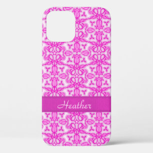 Tulip damask paarse roze name iPhone 12 pro hoesje
