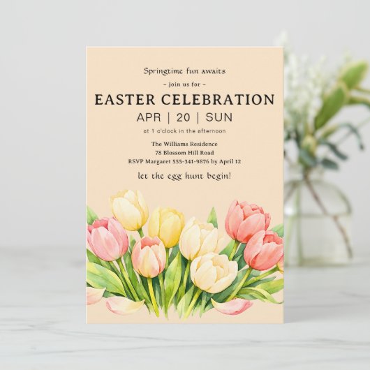 Tulip Easter Celebration Invitation Flat Card (Debout devant)