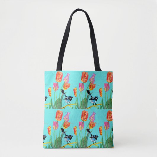 Tulip en Blue Wren Blue Floral Birthday Girl Bag Draagtas (Voorkant)