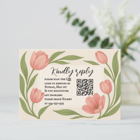 Tulip Ever After QR Code RSVP Card (Staand voorkant)