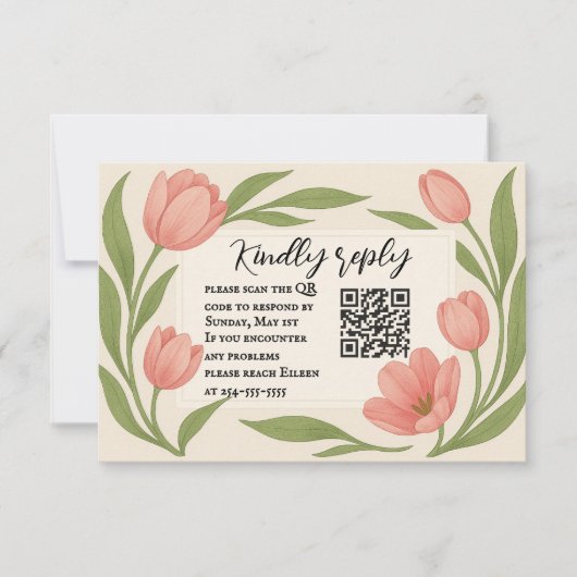 Tulip Ever After QR Code RSVP Card Kaartje (Voorkant)