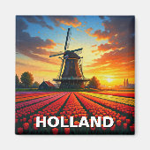 Tulip Fields Windmill Holland Sunset Magneet (Voorkant)