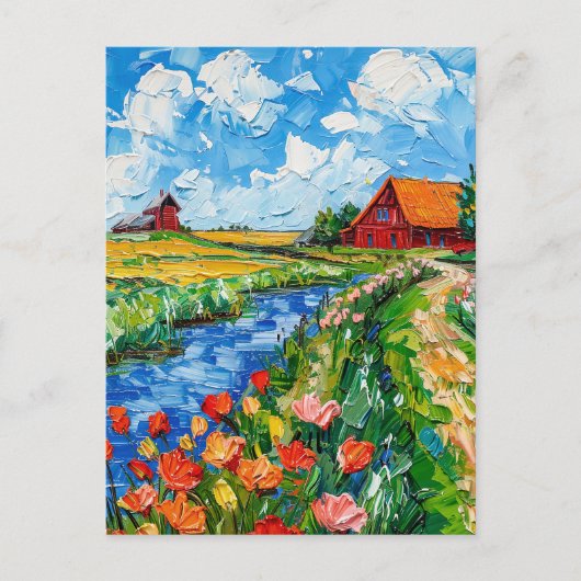Tulip Fields with Barn and Stream Fantasy Painting Briefkaart (Voorkant)