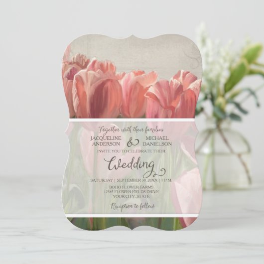 Tulip Floral Modern Spring Wedding Wood Rustic Kaart (Staand voorkant)