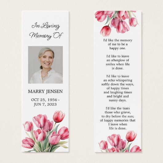 Tulip Floral Photo Funeral Signet (Devant & derrière)